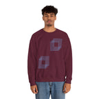 Burgundy cotton sweatshirt with blue geometric square design for men, Comfy Elegance
