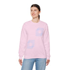 Light pink crewneck sweatshirt with blue geometric design, soft cotton, Comfy Elegance