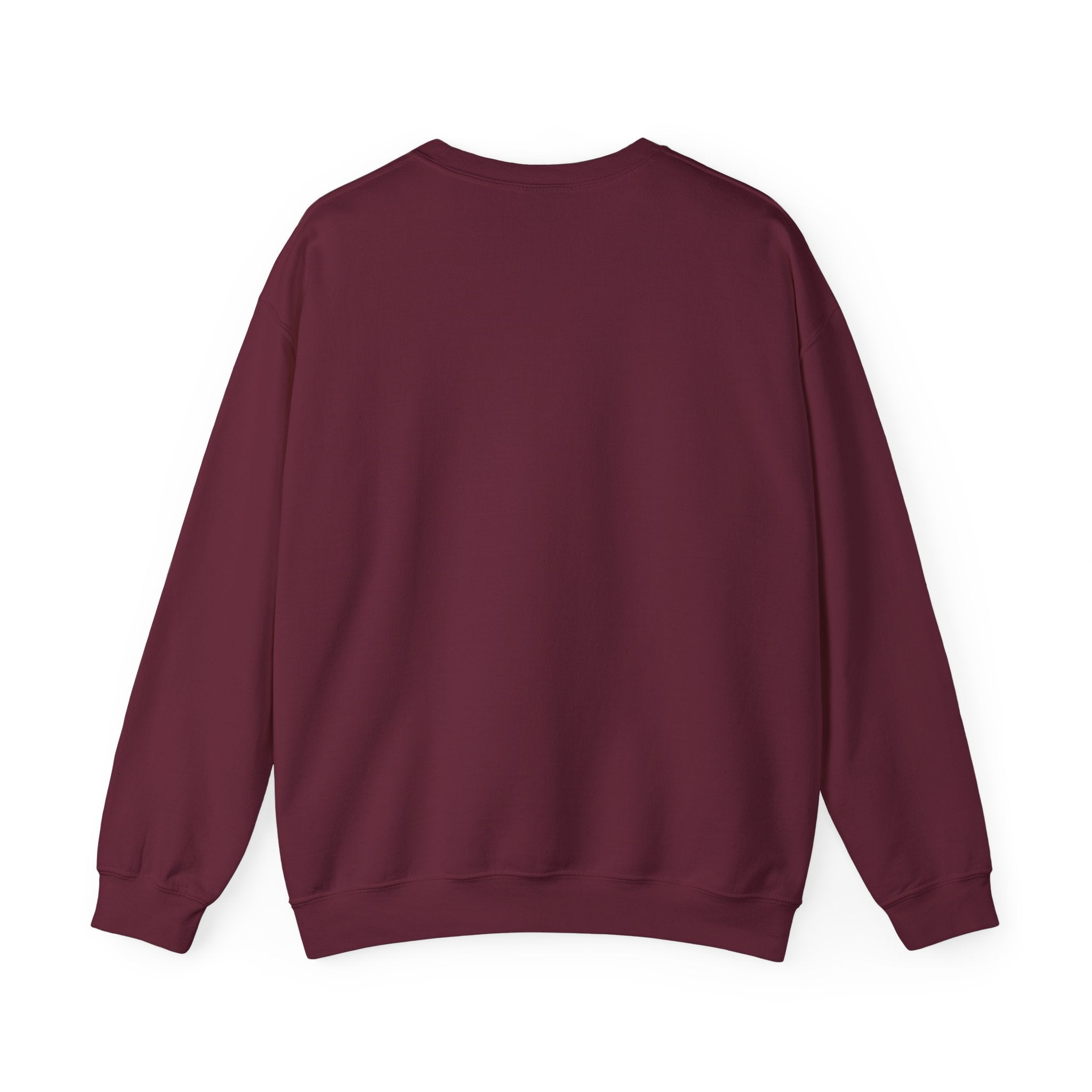 Burgundy long sleeve crewneck sweatshirt with soft fabric, back view, Comfy Elegance