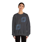 Women's dark gray sweatshirt with blue geometric square print, soft cotton blend, Comfy Elegance