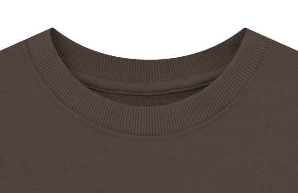 Brown cotton crew neck sweatshirt with ribbed collar, comfortable fabric by Comfy Elegance