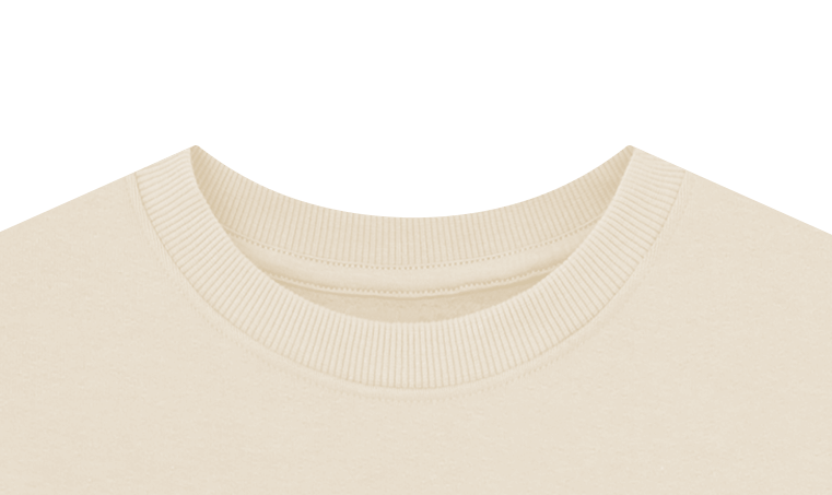 Beige crewneck sweatshirt made of soft cotton fabric, close-up collar view, Comfy Elegance