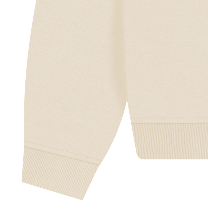 Close-up of cream ribbed cuff sweatshirt sleeve in soft cotton fabric, Comfy Elegance