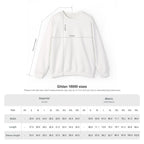 White cotton crewneck sweatshirt with size chart and measurements, Comfy Elegance