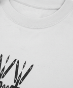 White cotton crewneck sweatshirt with black graphic detail, Comfy Elegance.